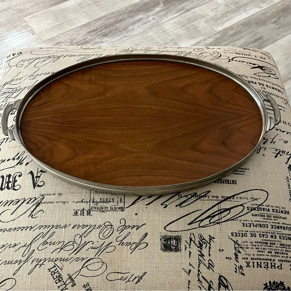 Vintage Royal Holland Teak
Wood Oval Tray Pewter Frame Rim 16.75" MCM
1950's - Picture 8 of 14